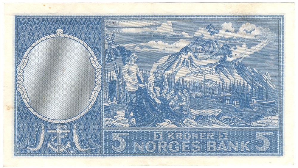 5 kroner 1957 Z.0109883 erstatningsseddel. Kv.01