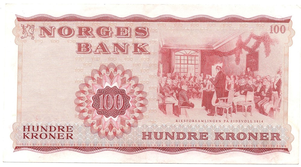 100 kroner 1969 Z.1226124. 1-million erstatningsseddel. Kv.01