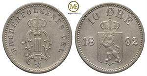 10 øre 1892 Oscar II. Kv.0