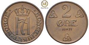 2 øre 1911 Haakon VII. Kv.0/01