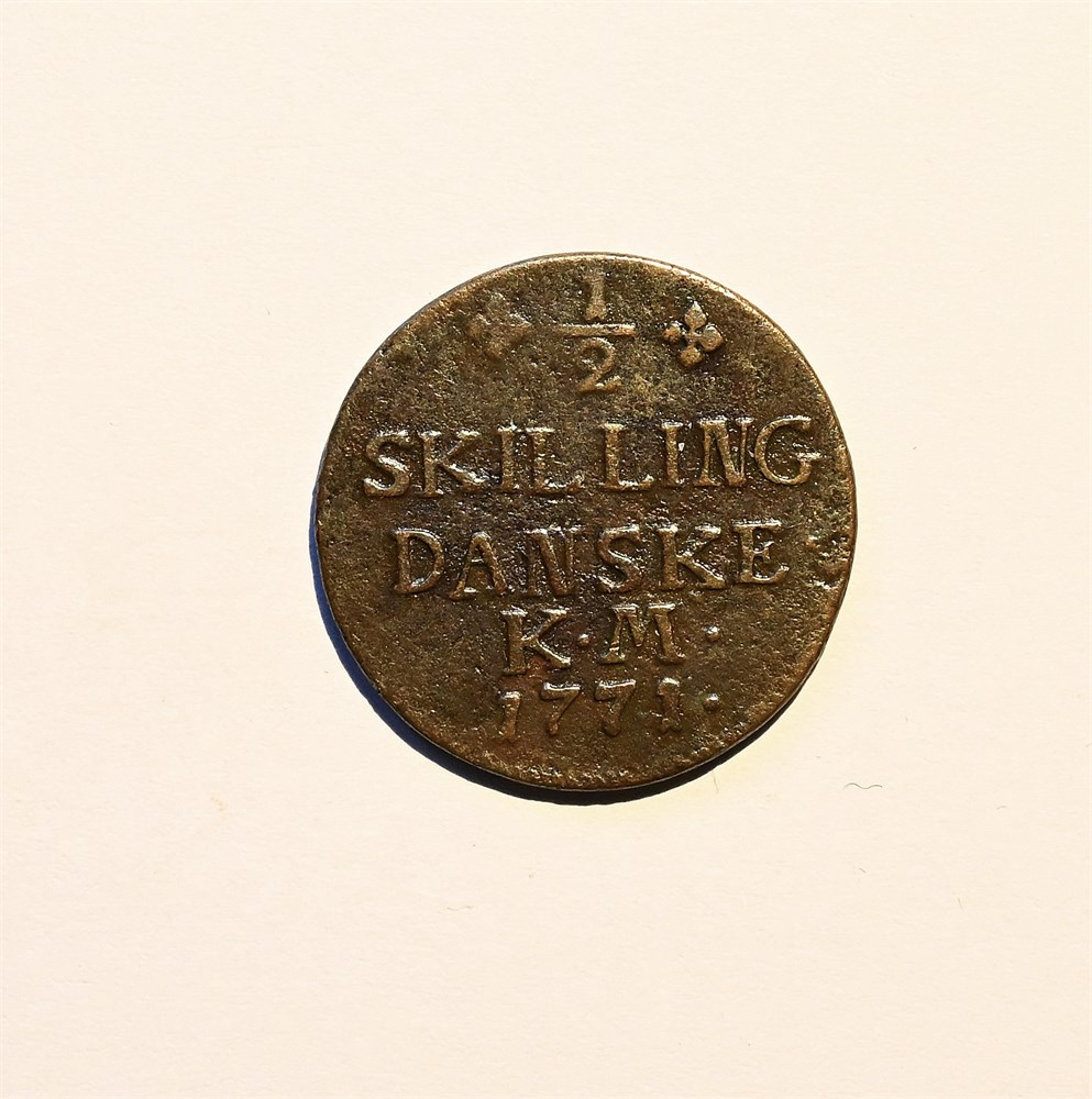 Danmark 1/2 skilling 1771 kv. 1/1+