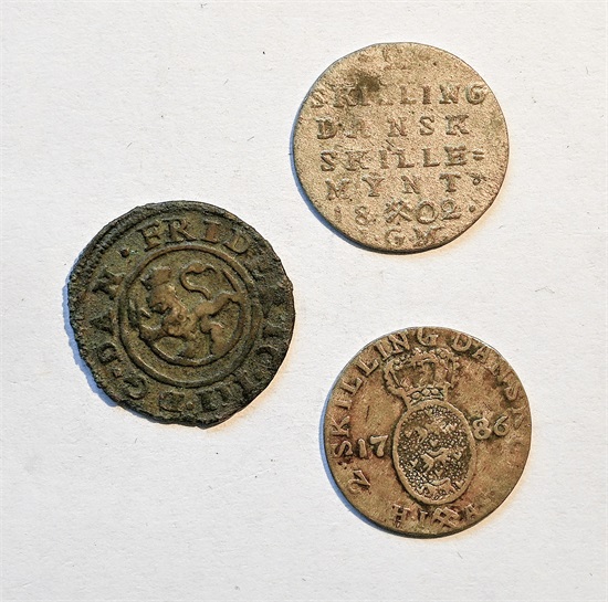 Norge 1 skilling 1654, 1786 og 1802 kv. Vk
