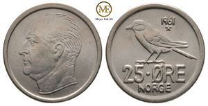 25 øre 1961 Haakon VII. Kv.0