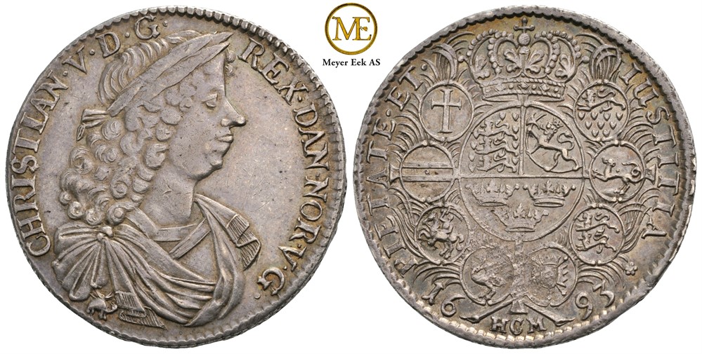1/2 speciedaler 1693 Christian V. Kv.01