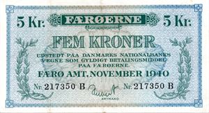 Færøyene 5 kroner 1940 B