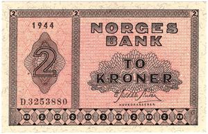 2 kroner 1944 D.3253880. Kv.0