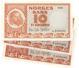 Lot. 10 kroner 1955. Kv.01