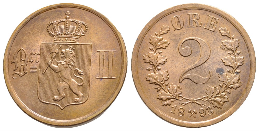 2 øre 1893 Oscar II. Kv.0