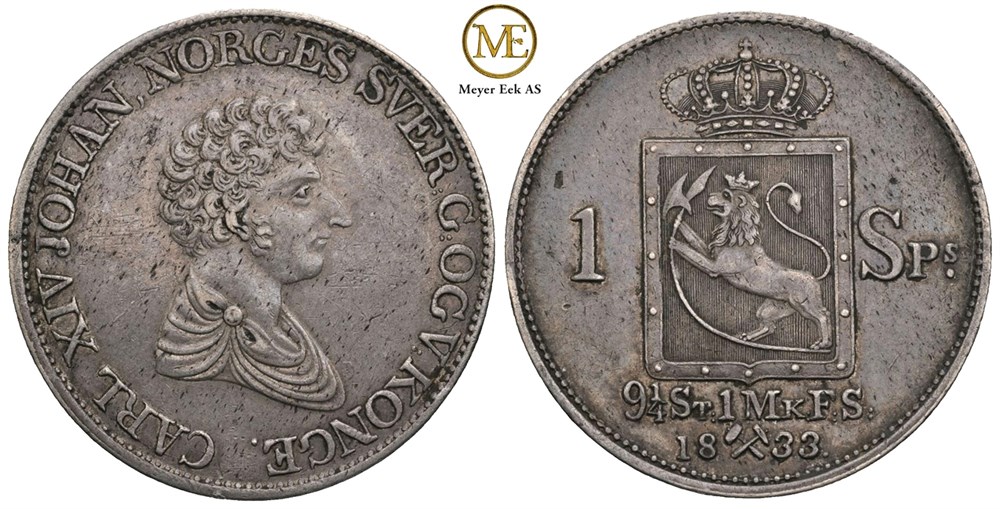 Speciedaler 1833 Carl XIV Johan. Kv.1+