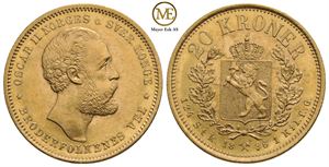 20 kroner 1886 Oscar II. Kv.0/01