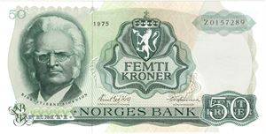 50 kroner 1975 Z.0157289. Erstatningsseddel. Kv.0