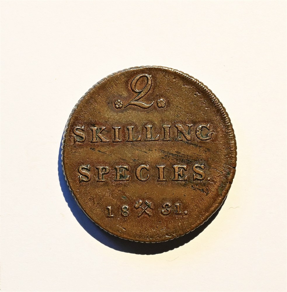 Norge 2 skilling 1831 kv. 1+
