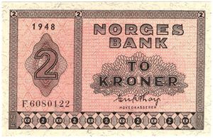 2 kroner 1948 F.6080122. Kv.0