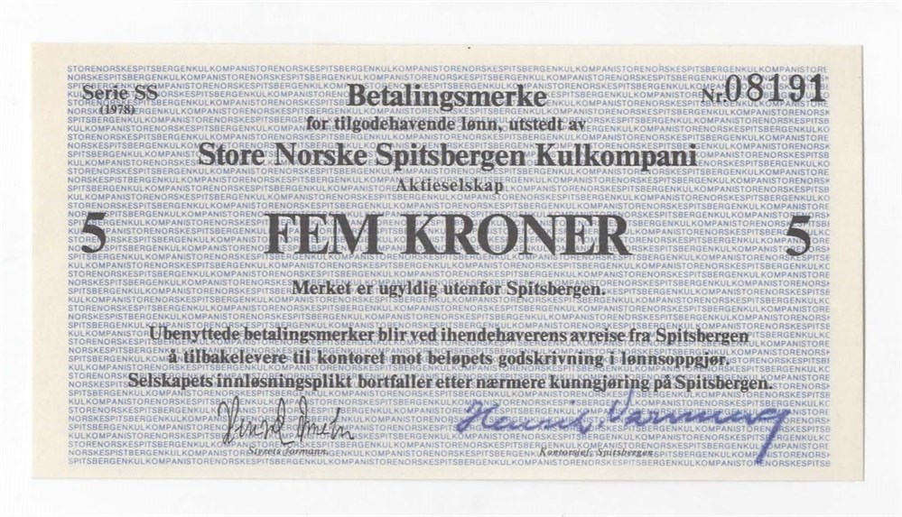Spitsbergen Kullkompani 5 kroner 1978 SS kv. 0