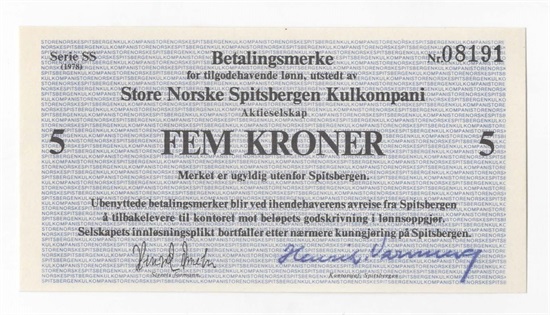 Spitsbergen Kullkompani 5 kroner 1978 SS kv. 0