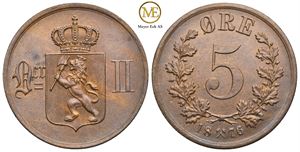 5 øre 1876 Oscar II. Kv.0