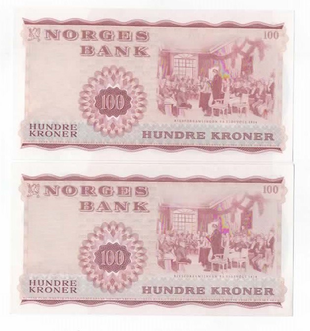 Norge 100 kroner 1975 B og Ø kv. 0