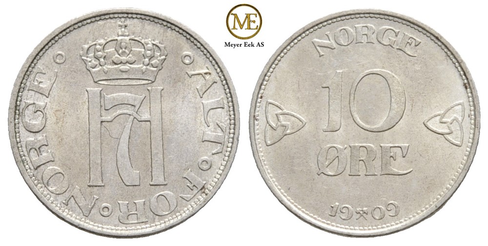 10 øre 1909 Haakon VII. Kv.0