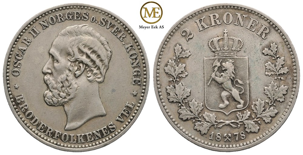 2 kroner 1878 Oscar II. Kv.1+/01