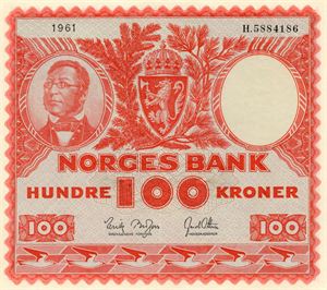 100 kroner 1961 H ex. Skilling