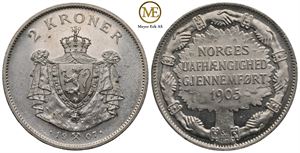 2 kroner 1907 Jub. Haakon VII. Kv.0