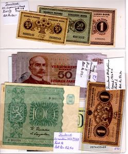 Lot 11 stk.div. sedler fra 1916-1993 Pålydende 290 FIN Kv.VK