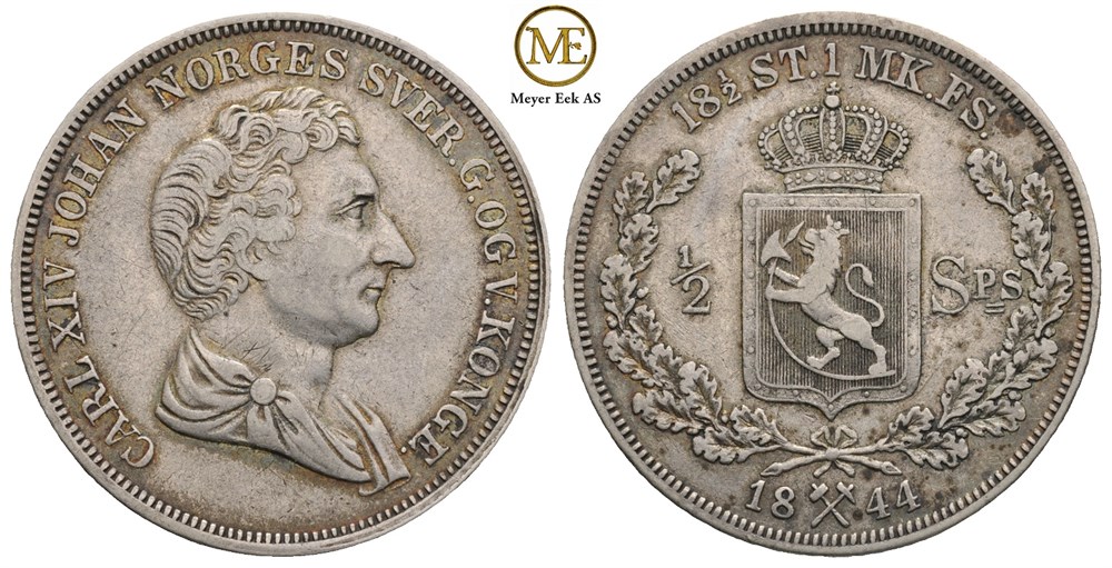 1/2 speciedaler 1844 Carl XIV Johan. Kv.1+