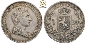 1/2 speciedaler 1844 Carl XIV Johan. Kv.1+
