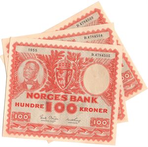 100 kroner 1955 D. I serie. Kv.0/01