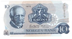 10 kroner 1975 QY. Erstatningsseddel. Kv.0