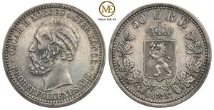 50 øre 1887 Oscar II. Kv.1+