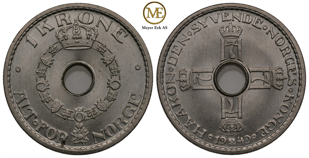 1 krone 1949 Haakon VII. Prakt eksemplar