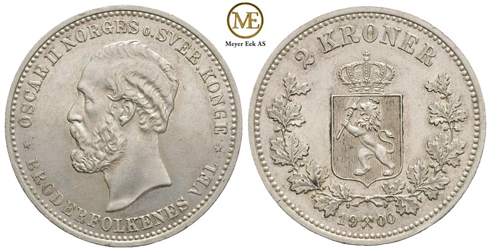 2 kroner 1900 Oscar II. Kv.0/01