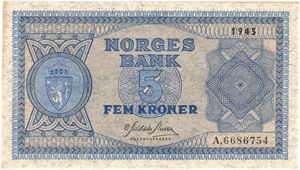 5 kroner 1945 A.6686754. Kv.0