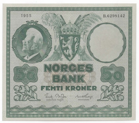 Norge 50 kroner 1955 B kv. 0/01