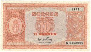 10 kroner 1949 K.5450396. Kv.0