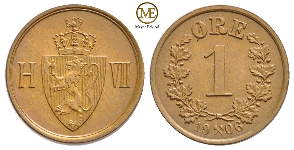 1 øre 1906 Haakon VII. Kv.0