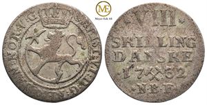 8 skilling 1732 Christian VI. Ukjent schou. 1/1+