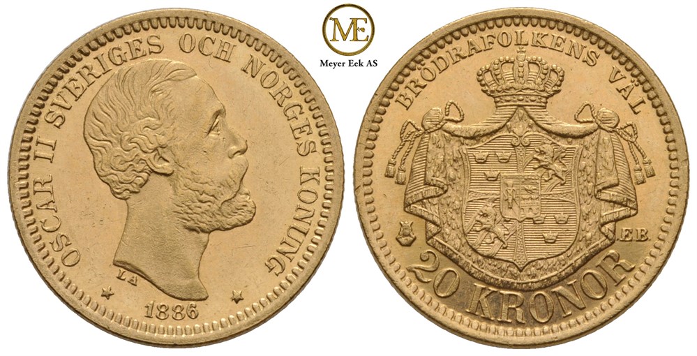 20 kronor 1886 Oscar II. Kv.0/01