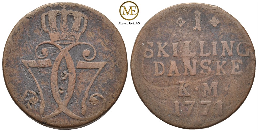 1 skilling 1771 Kongsberg. Variant 39. Kv.1-