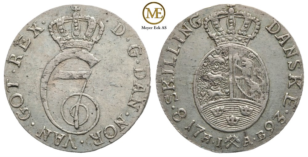 8 skilling 1793 Christian VII. Kv.1+