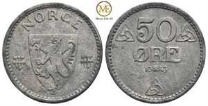 50 øre 1943 zink. Haakon VII. Kv.0