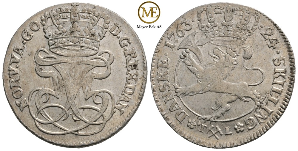 24 skilling 1763 Frederik V. Kv.0/01
