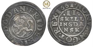 2 skilling 1661 Frederik III. Kv.1/1+