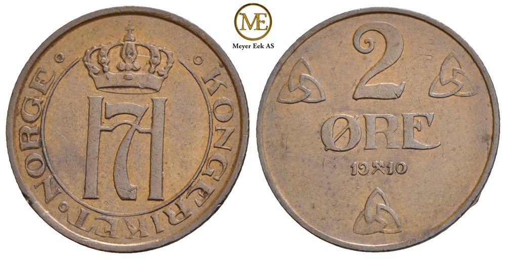 2 øre 1910 Haakon VII. Kv.01