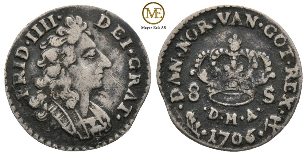 8 skilling 1706 Frederik IV. Kv.1/1+