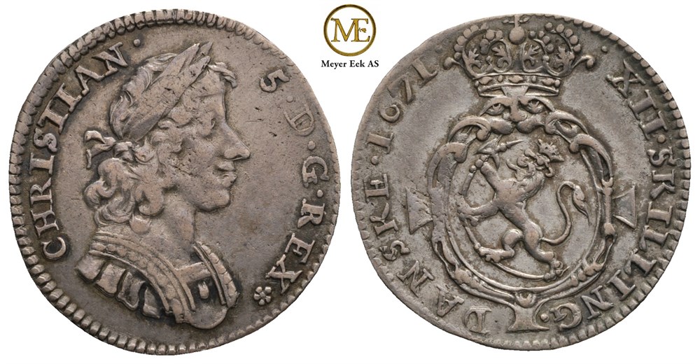 1/8 speciedaler 1671 Christian V. Kv.1/1+