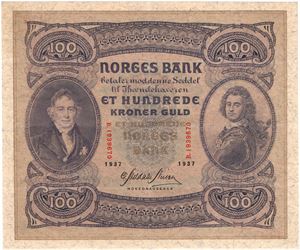 100 kroner 1937 B.1939670. Kv.1+/01