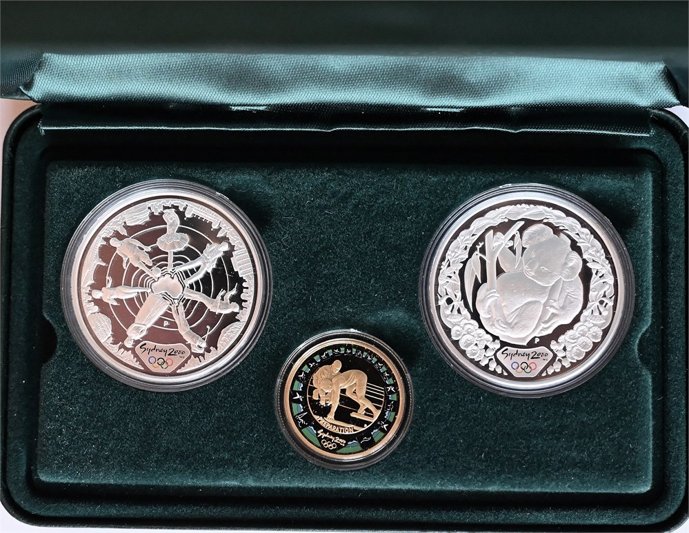 Australia 100 dollar 2000 + 2 sølv mynter kv. Proof