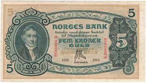 5 kroner 1915 E.3665606. Kv.1+